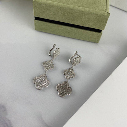 [⭐moonlume]CLOVER 3 MOTIF DIAMOND SILVER DROP EARRINGS