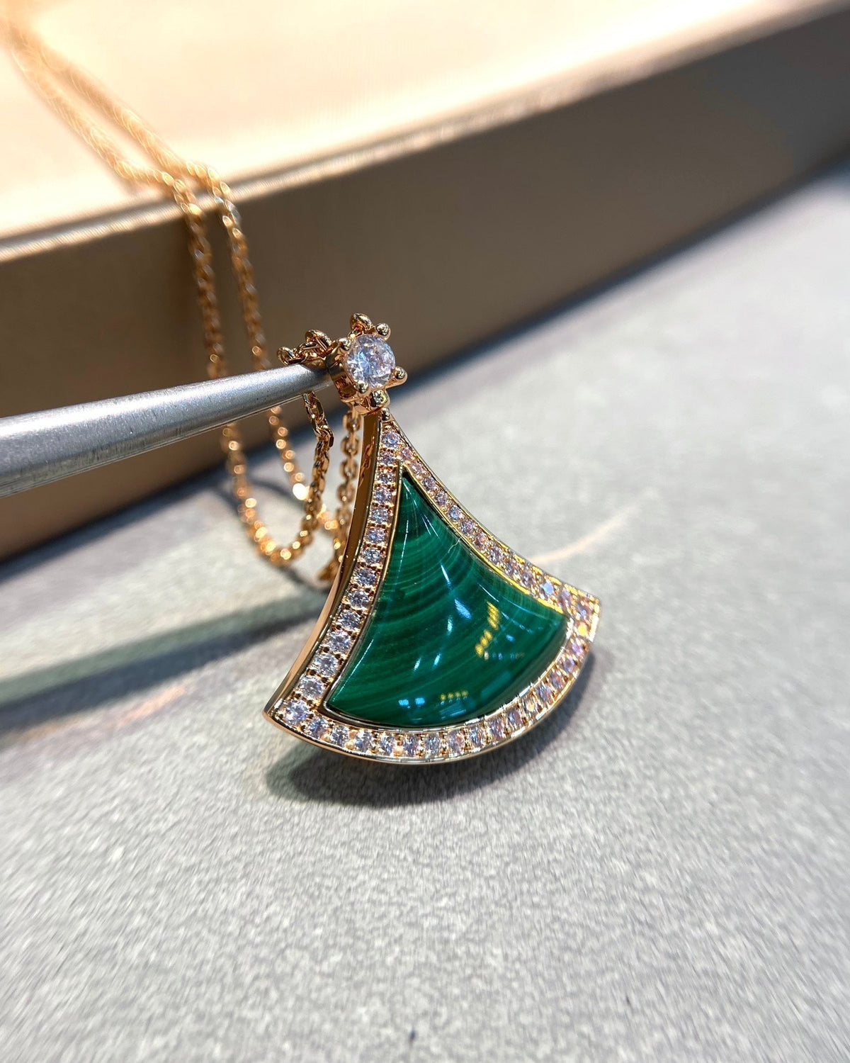[⭐moonlume]DREAM MALACHITE DIAMOND PAVED PINK GOLD NECKLACE