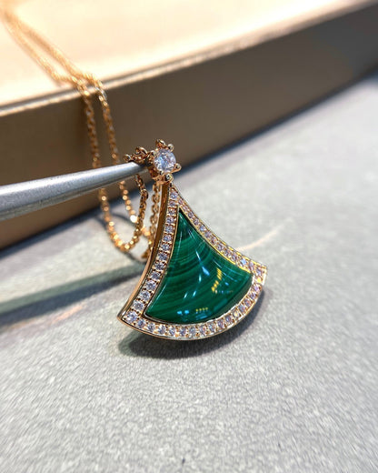 [⭐moonlume]DREAM MALACHITE DIAMOND PAVED PINK GOLD NECKLACE