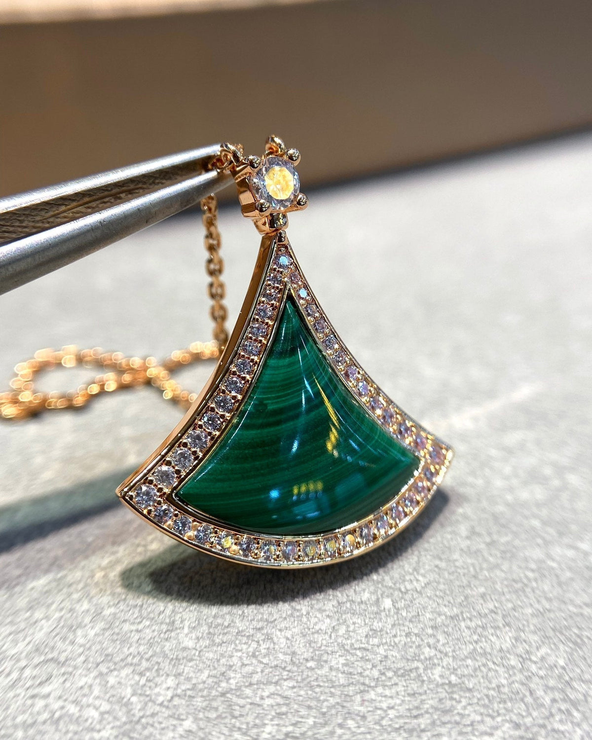 [⭐moonlume]DREAM MALACHITE DIAMOND PAVED PINK GOLD NECKLACE