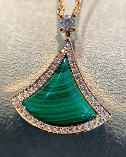 [⭐moonlume]DREAM MALACHITE DIAMOND PAVED PINK GOLD NECKLACE