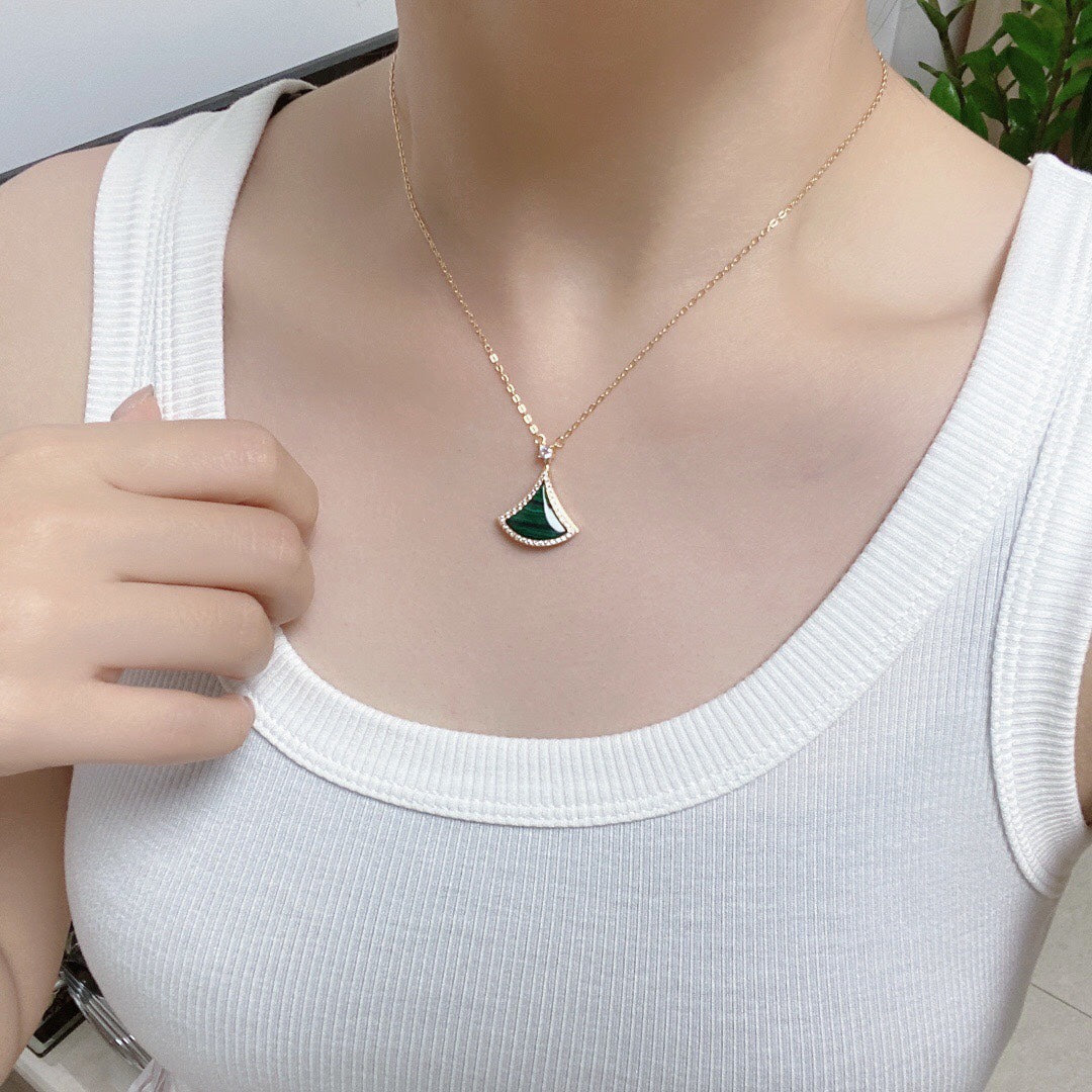 [⭐moonlume]DREAM MALACHITE DIAMOND PAVED PINK GOLD NECKLACE