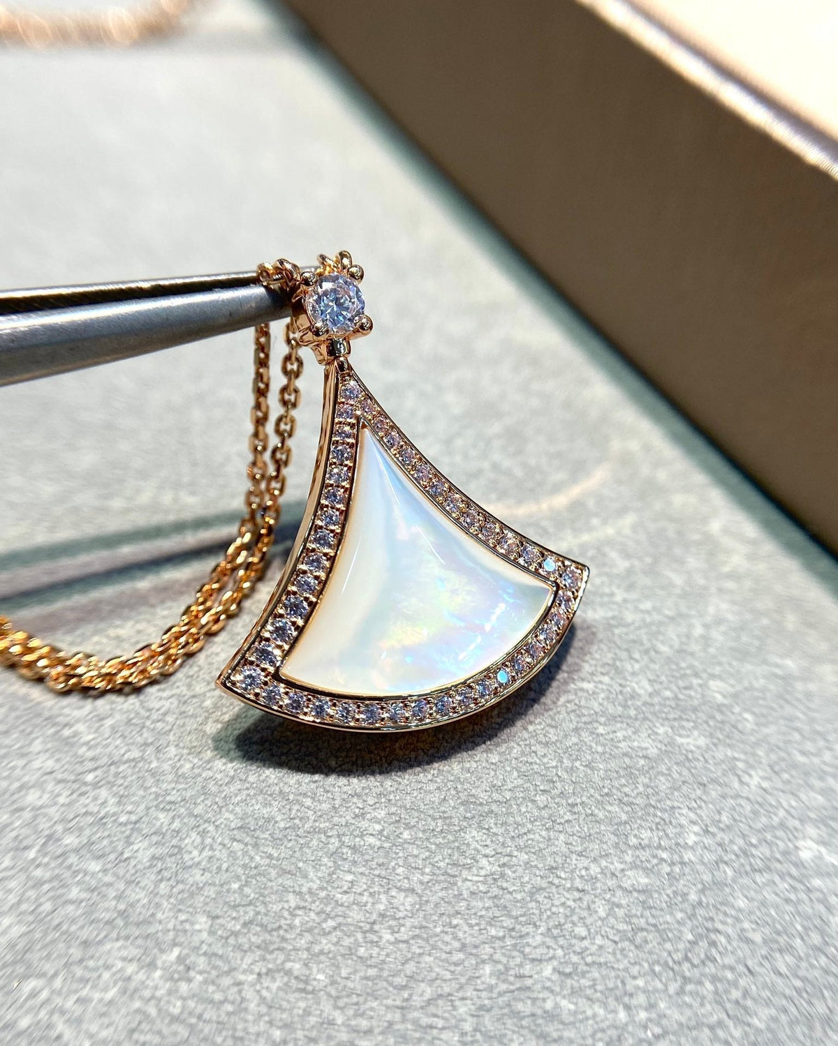[⭐moonlume]DREAM MOP DIAMOND PAVED PINK GOLD NECKLACE