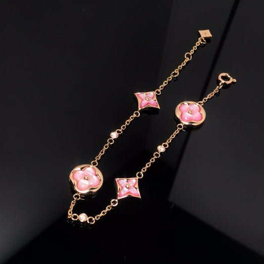 [⭐moonlume]STAR AND SUN 4 MOTIF PINK MOP PINK GOLD BRACELET