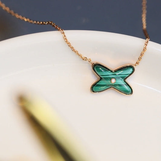 [⭐moonlume]JEUX MALACHITE 1 DIAMOND PINK GOLD NECKLACE