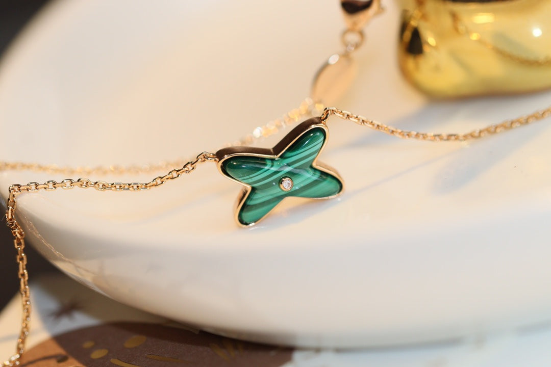[⭐moonlume]JEUX MALACHITE 1 DIAMOND PINK GOLD NECKLACE