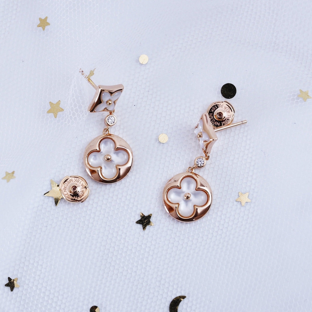 [⭐moonlume]STAR AND SUN PINK GOLD MOP DROP EARRINGS