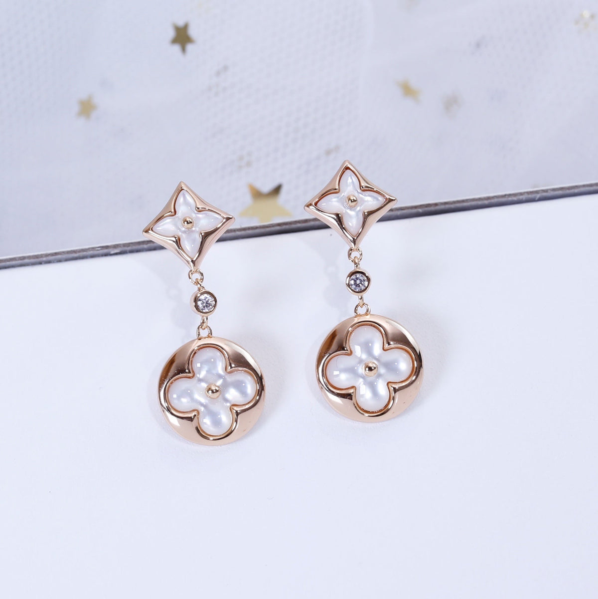 [⭐moonlume]STAR AND SUN PINK GOLD MOP DROP EARRINGS