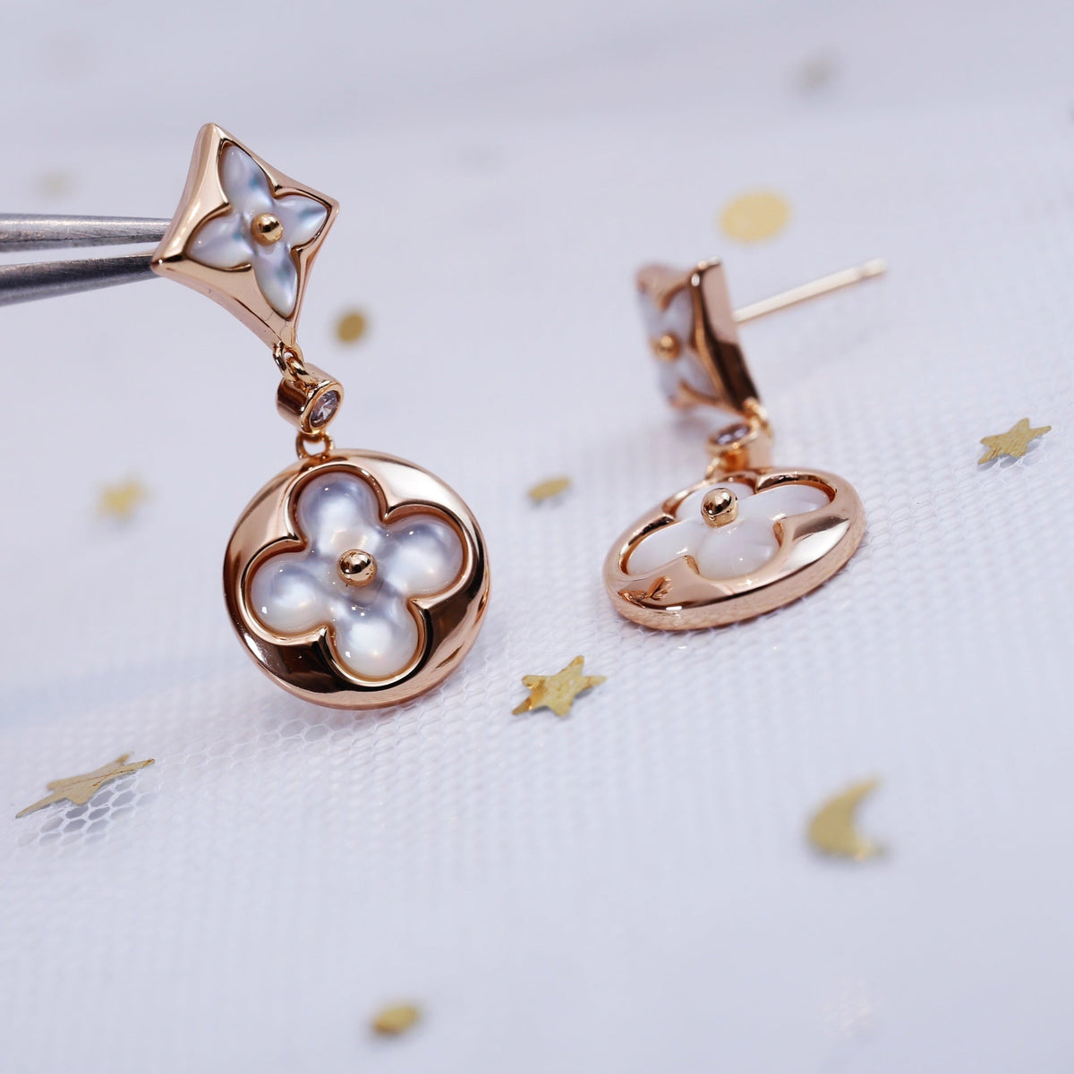 [⭐moonlume]STAR AND SUN PINK GOLD MOP DROP EARRINGS