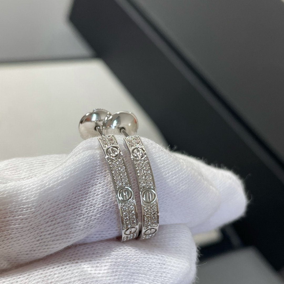 [⭐moonlume]LOVE DIAMOND SILVER HOOP EARRINGS