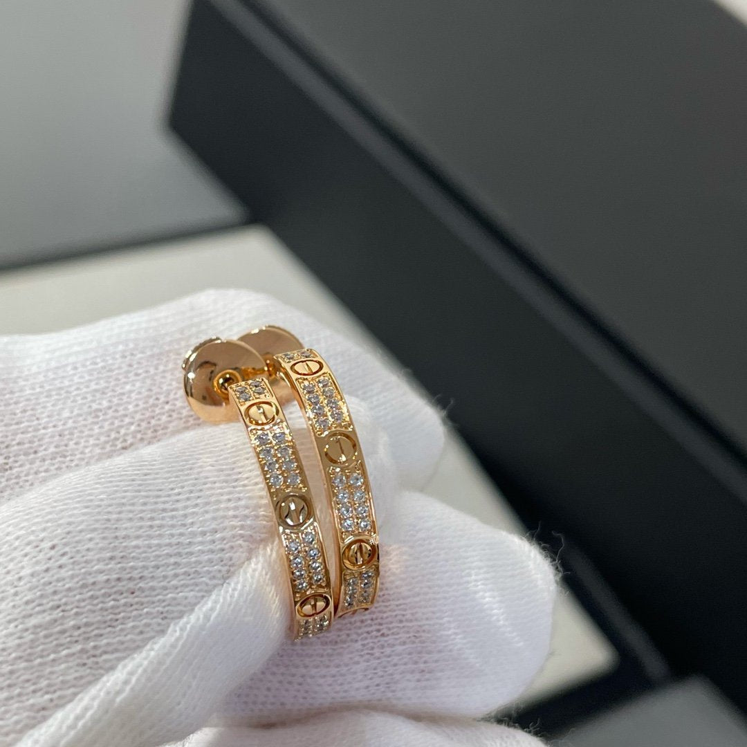 [⭐moonlume]LOVE DIAMOND PINK GOLD HOOP EARRINGS