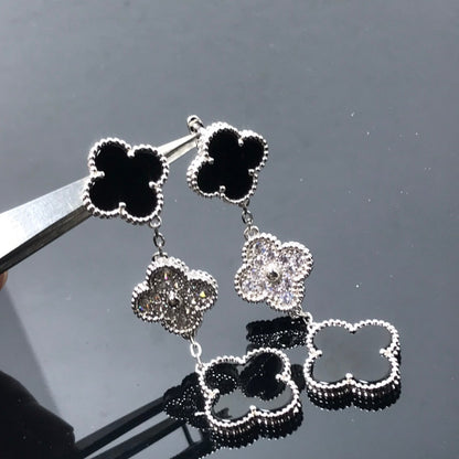 [⭐moonlume]CLOVER 3 MOTIF DIAMOND ONYX SILVER EARRINGS