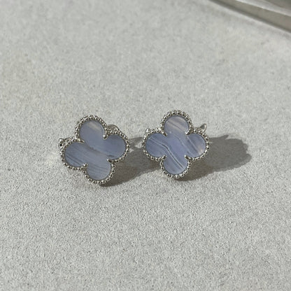 [⭐moonlume]CLOVER CHALCEDONY SILVER STUD EARRINGS