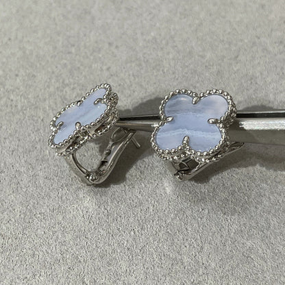[⭐moonlume]CLOVER CHALCEDONY SILVER STUD EARRINGS