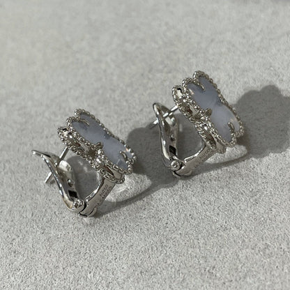 [⭐moonlume]CLOVER CHALCEDONY SILVER STUD EARRINGS