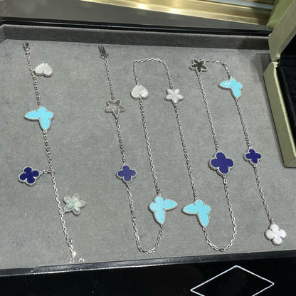 [⭐moonlume]LUCKY CLOVER SILVER 11 MOTIF NECKLACE