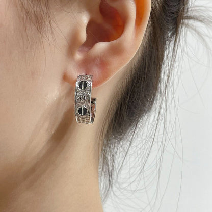[⭐moonlume]LOVE CERAMIC DIAMOND PAVED SILVER EARRINGS