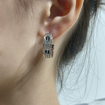 [⭐moonlume]LOVE CERAMIC DIAMOND PAVED SILVER EARRINGS