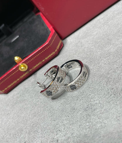 [⭐moonlume]LOVE CERAMIC DIAMOND PAVED SILVER EARRINGS