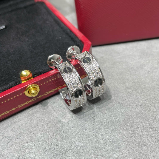 [⭐moonlume]LOVE CERAMIC DIAMOND PAVED SILVER EARRINGS