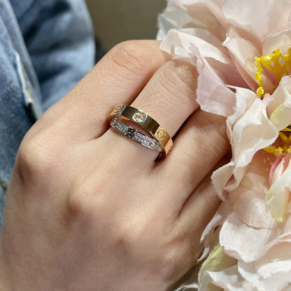 [⭐moonlume]LOVE PINK GOLD SILVER DIAMOND DOUBLE RING