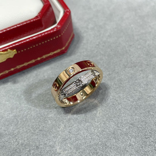 [⭐moonlume]LOVE PINK GOLD SILVER DIAMOND DOUBLE RING