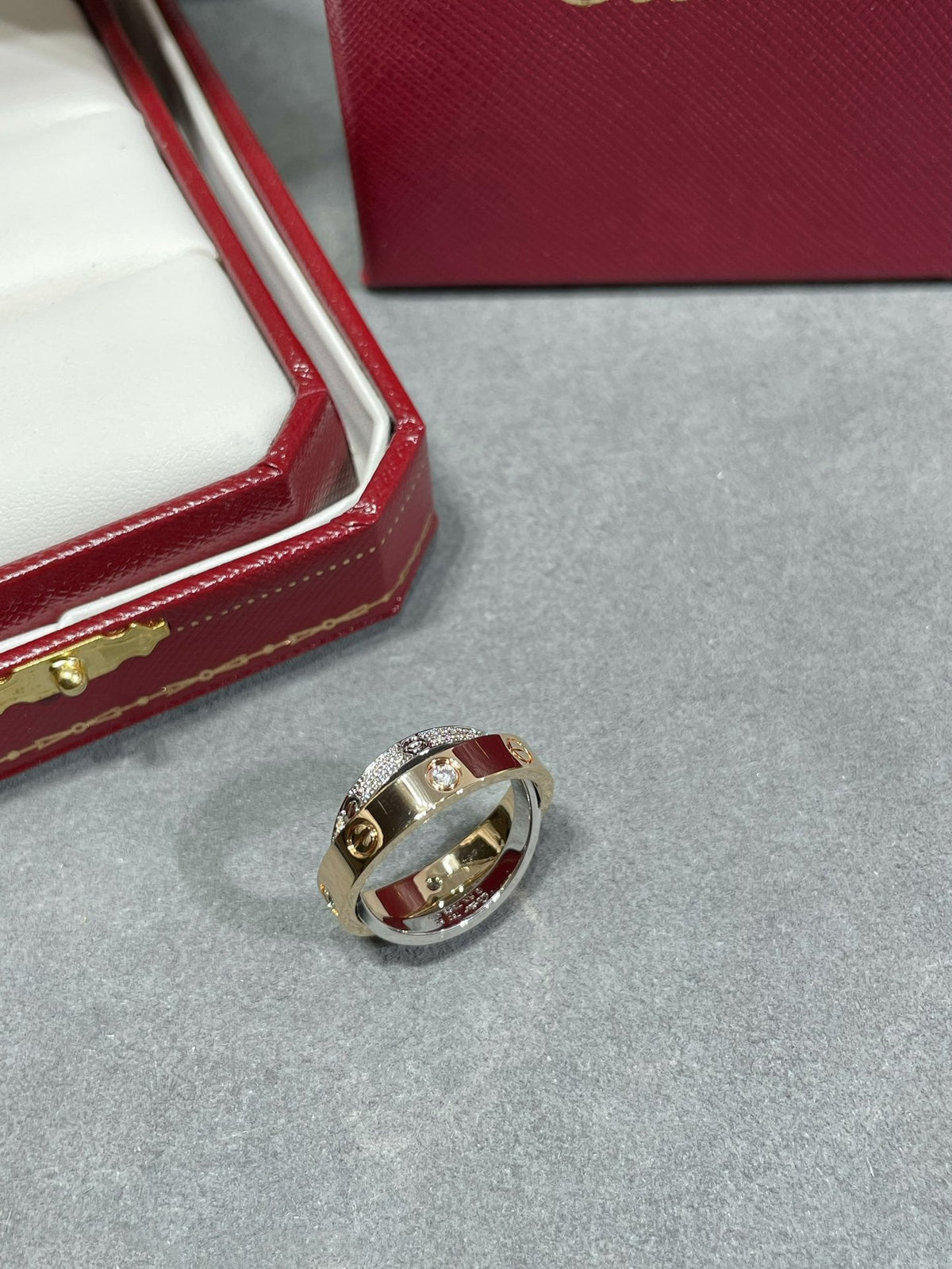 [⭐moonlume]LOVE PINK GOLD SILVER DIAMOND DOUBLE RING