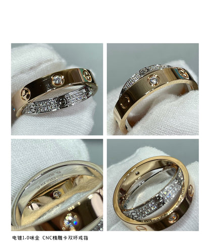 [⭐moonlume]LOVE PINK GOLD SILVER DIAMOND DOUBLE RING