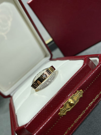 [⭐moonlume]LOVE PINK GOLD SILVER DIAMOND DOUBLE RING