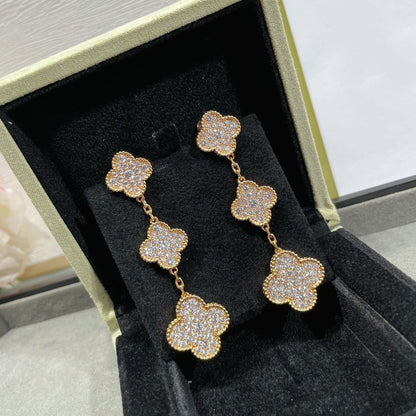 [⭐moonlume]CLOVER 3 MOTIFS DIAMOND PAVED ROSE GOLD EARRINGS
