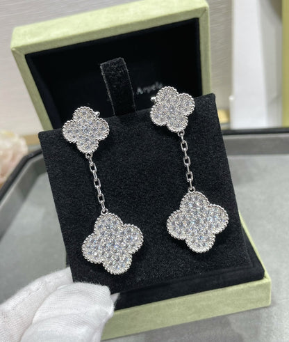 [⭐moonlume]CLOVER 2 MOTIFS DIAMOND PAVED SILVER EARRINGS