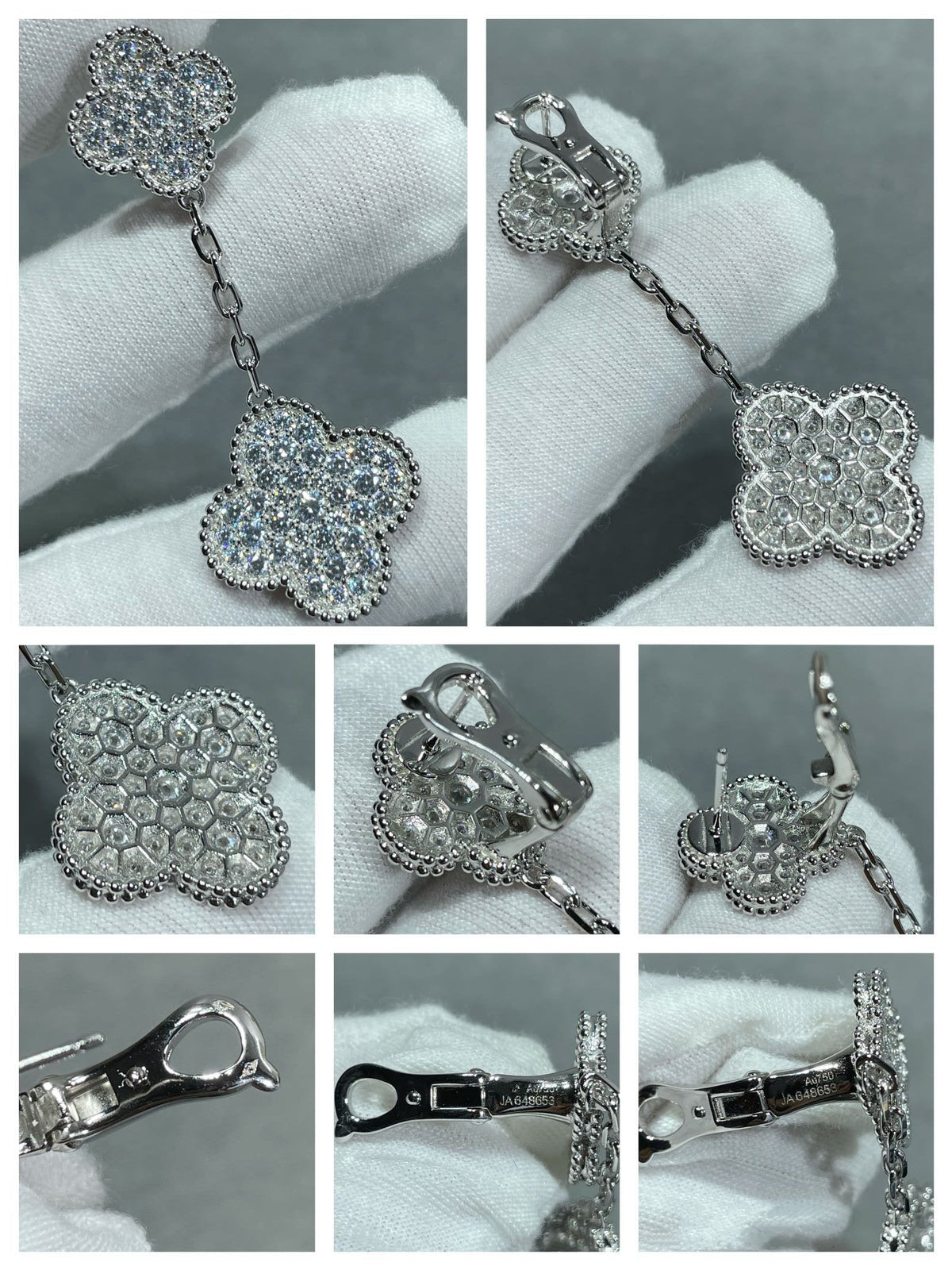 [⭐moonlume]CLOVER 2 MOTIFS DIAMOND PAVED SILVER EARRINGS