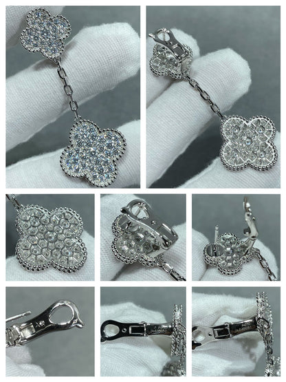 [⭐moonlume]CLOVER 2 MOTIFS DIAMOND PAVED SILVER EARRINGS