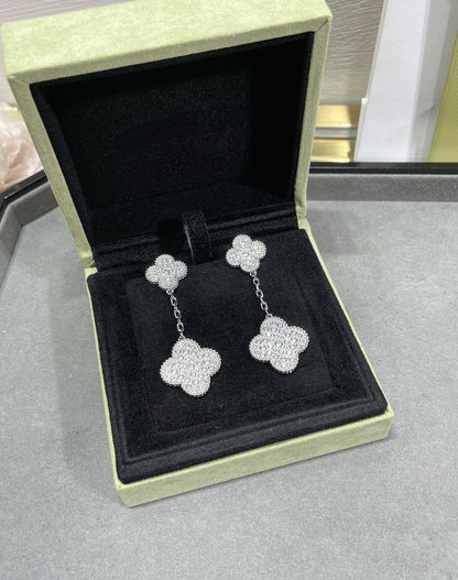 [⭐moonlume]CLOVER 2 MOTIFS DIAMOND PAVED SILVER EARRINGS