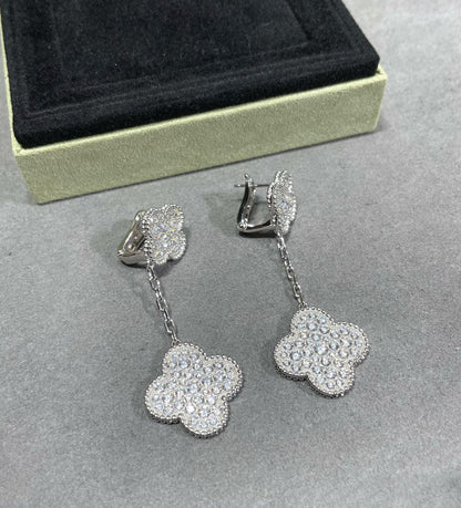 [⭐moonlume]CLOVER 2 MOTIFS DIAMOND PAVED SILVER EARRINGS