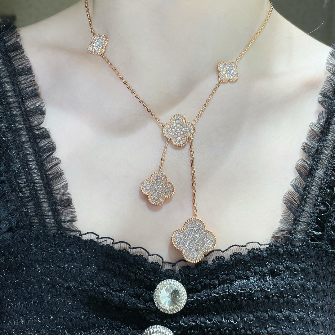 [⭐moonlume]CLOVER 6 MOTIF DIAMOND PAVED NECKLACE