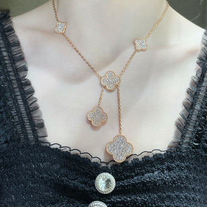 [⭐moonlume]CLOVER 6 MOTIF DIAMOND PAVED NECKLACE