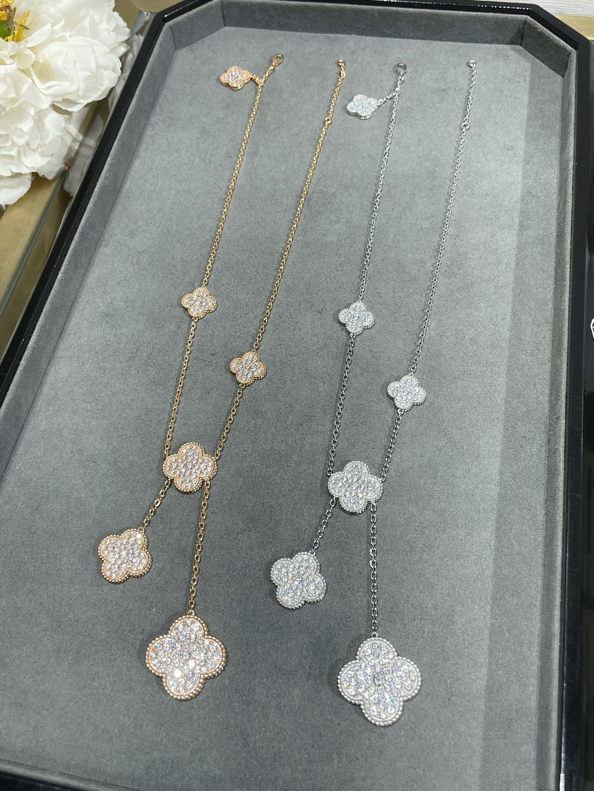 [⭐moonlume]CLOVER 6 MOTIF DIAMOND PAVED NECKLACE