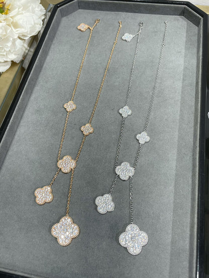 [⭐moonlume]CLOVER 6 MOTIF DIAMOND PAVED NECKLACE