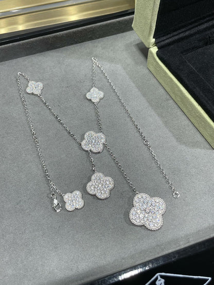 [⭐moonlume]CLOVER 6 MOTIF DIAMOND PAVED NECKLACE