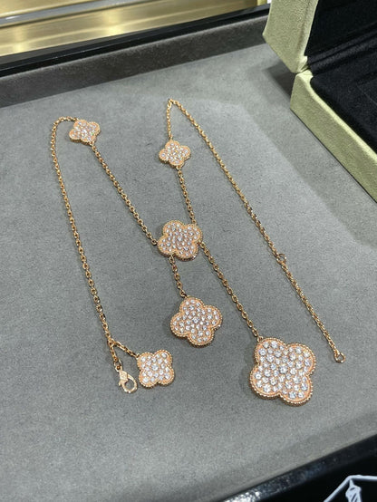 [⭐moonlume]CLOVER 6 MOTIF DIAMOND PAVED NECKLACE