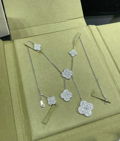 [⭐moonlume]CLOVER 6 MOTIF DIAMOND PAVED NECKLACE