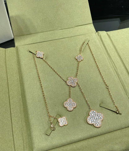 [⭐moonlume]CLOVER 6 MOTIF DIAMOND PAVED NECKLACE