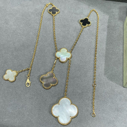 [⭐moonlume]CLOVER 6 MOTIF MOP ONYX GOLD NECKLACE