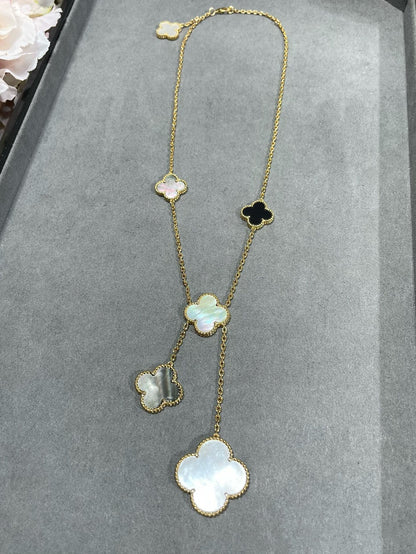 [⭐moonlume]CLOVER 6 MOTIF MOP ONYX GOLD NECKLACE