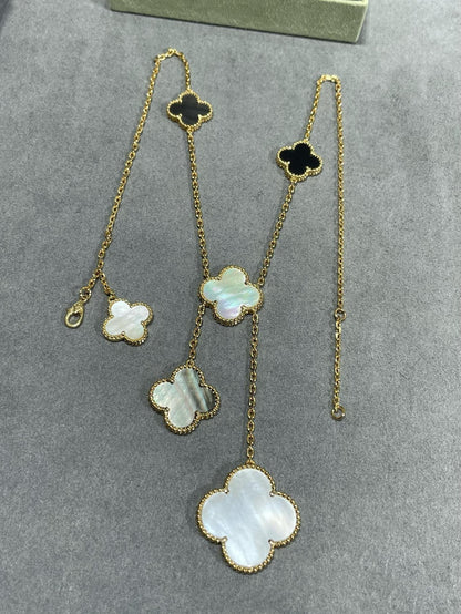 [⭐moonlume]CLOVER 6 MOTIF MOP ONYX GOLD NECKLACE