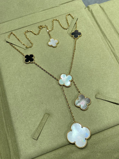 [⭐moonlume]CLOVER 6 MOTIF MOP ONYX GOLD NECKLACE