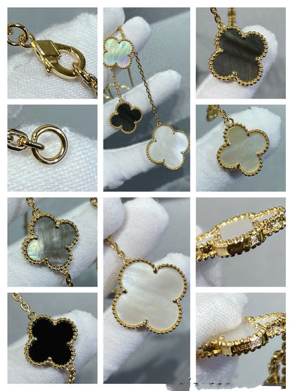 [⭐moonlume]CLOVER 6 MOTIF MOP ONYX GOLD NECKLACE