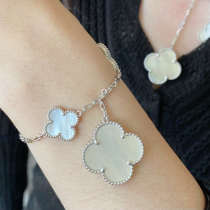 [⭐moonlume]CLOVER 5 MOTIF WHITE MOP SILVER BRACELET