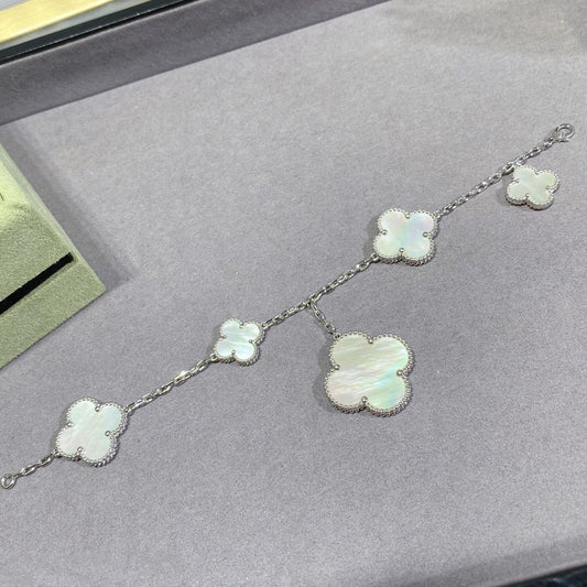 [⭐moonlume]CLOVER 5 MOTIF WHITE MOP SILVER BRACELET